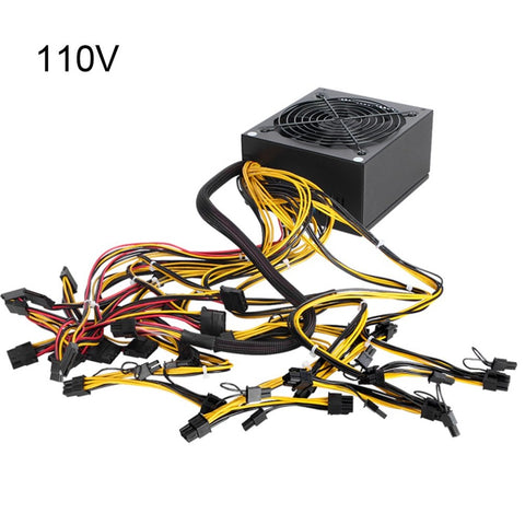 1600W ATX Power Supply PFC 9 Blades Fan For Eth Rig Ethereum Coin Miner Mining 8 SATA Interfaces Power Supply